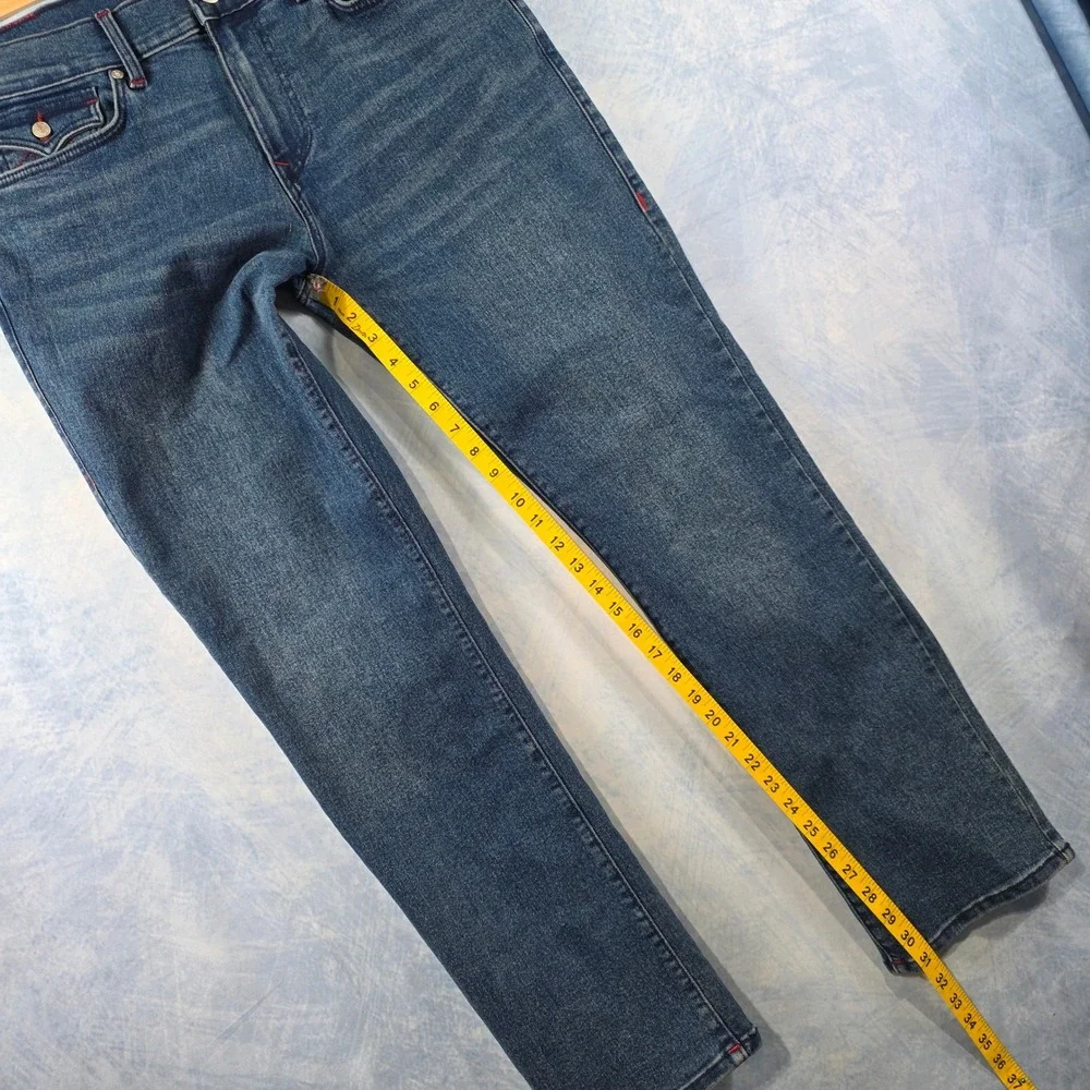 True Religion Ricky Relaxed Straight Jeans Blue Red Horseshoe Stitching Mens‎ 34